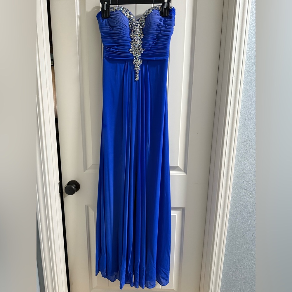 Royal Blue Strapless Dress with Embellishments